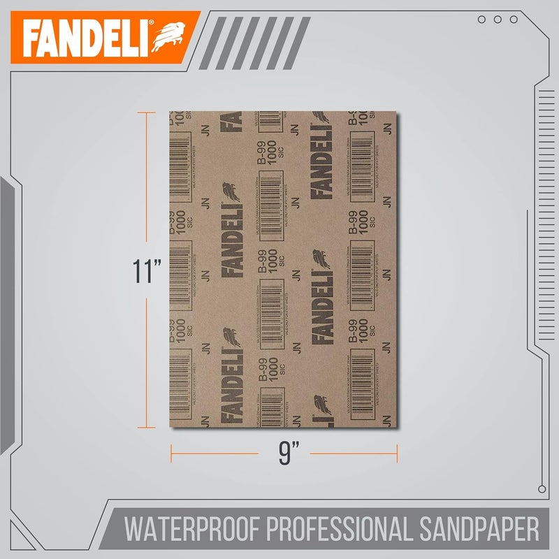 Fandeli | Waterproof Sandpaper | 1000 Grit | 25 Sheets 9'' x 11'' | For Car Polishing, Wood Furniture Sanding and Metal Sanding | Water Resistant - Image 4